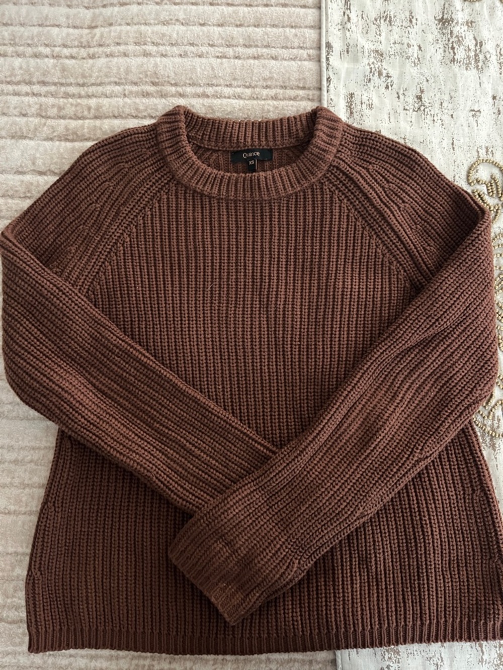 Quince Women's Chunky Ribbed Crewneck Sweater in Chestnut Brown
